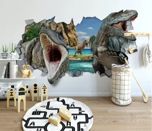 Modern Realistic Dinosaurs Wall Mural Panel Easy Installation PVC Silk Wallpaper For Bedroom