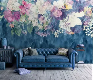 Modern Retro Living Room Interior Wall Paper Large Flower Pattern Silk Wall Mural For Bedroom Wallpaper Home Decoration