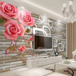 Modern Rose Mural Wall Sticker Abstract Geometric Elements Easy Waterproof PVC Silk Wallpaper 3D Home Decoration