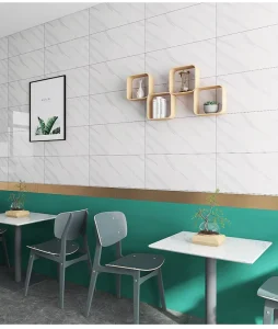 Modern Self Adhesive Faux Ceramic Tile Wallpaper Glossy Waterproof Marble Wall Peel for Kitchen Entertainment Wall Decoration