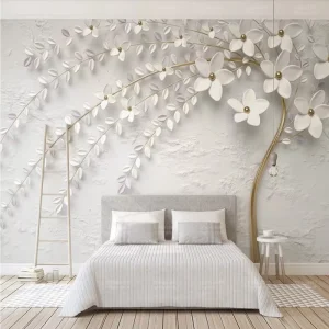 Modern Simple 3D Three Dimensional Relief Flowers Blue Fresh Tv Background Wall Bedroom Bedside Flower Wallpaper Mural