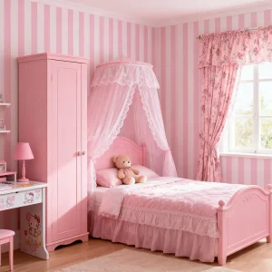 Modern Simple Pink and White Stripes Girl Room Sweet Candy Shop Wall Decor Mural