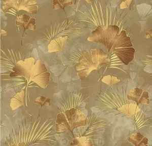 Modern Style 45CM Width Leaf Pattern Wallpaper Light Resistance Metal PVC Wall Paper Decorative Roll for Apartment Decor