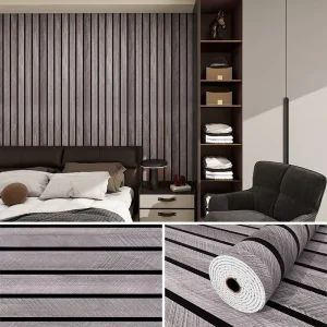 Modern Style Embossed Flexible PVC Self-Adhesive Wall Panel Slit Wood Grain Wall Sticker Waterproof Kitchen Hotel