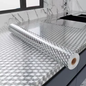 Modern Style PVC Drawer Liner Wall Stickers Silver Waterproof Geometric Pattern Home Kitchen Oil Proof Wallpaper Household Use