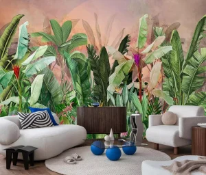 Modern Tropical Green Banana Leaves Botanical Plant Wallpaper Mural with Easy Installation for Household Use Living Room Bedroom