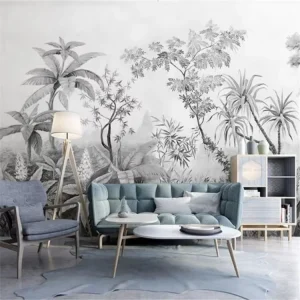 Modern Tropical Jungle Non Woven Waterproof Paper Wallpaper Mural Custom Size Neutral Wall Decor Living Room Bedroom Home