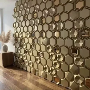 Modern Wall Decor Panels 50cm Waterproof Wallpaper Hexagonal 3D PVC Mirror Panels