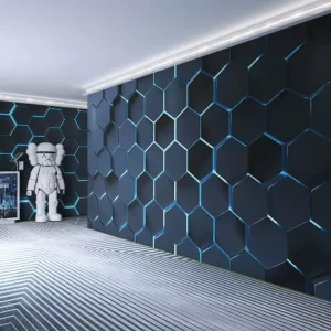 Modern Waterproof Easy Installation 3D Geometric Wall Mural for Gaming Room and Karaoke Background
