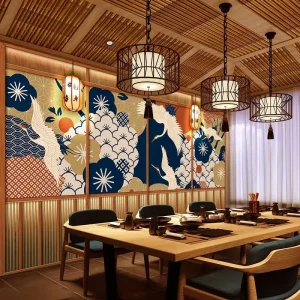 Modern Waterproof Japan Crane Wallpaper Japanese Izakaya Log Style Ramen Sushi Decoration Velvet Fabric Restaurant Wallpaper