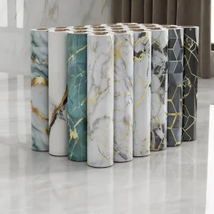Modern Waterproof Self Adhesive Foam Roll Glossy 3D Marble Design Wall Decoration for Bedroom Living Room Kitchen Mall Hotel