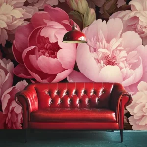 Modern Waterproof Silk Fabric Flower Leaf Wallpaper Peony Floral Wall Mural Custom Size for Household Entertainment Living Room