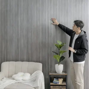 Modern Waterproof Wood Grain Slat 3D Soundproof Self-Adhesive Thickened PVC Wall Panel Sticker for Wall and Ceiling