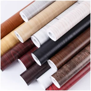Modern Waterproof Wood Texture Laminate Kitchen Cabinet Living Room Hotel Use PVC Film Self Adhesive Wallpaper Furniture Sticker
