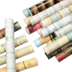 Modern Wood Grain PVC Wallpaper Roll Waterproof Easy to Clean Self adhesive for Bathroom Kitchen & Living Room Geometric Pattern