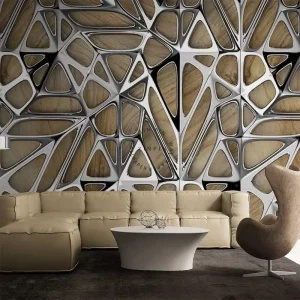 Modern Wood Texture Silver Gray Irregular Pattern Wallpaper Living Room Office Wallpaper Mural