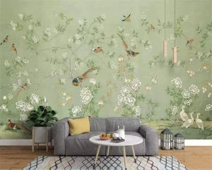 Mural Wallpaper New Chinese Style HandPainted Pen Flower Nostalgic Pastoral Mural Background Wallpaper
