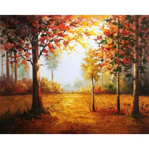Mural Wallpaper Wall Cloth Design Size Living Room Sofa Background Wall European Diy Digital Oil Painting Maple Forest