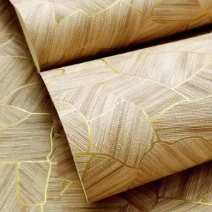 MyWow Wooden Golden Line Natual Wallpaper PVC Metallic Wallpaper Roll for Home Decor