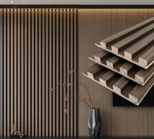 Natural Solid Wood Slat Wall Panel Acoustic Decorative Interior Fluted Wood Cladding for Hotel Villa Office Living Room Design