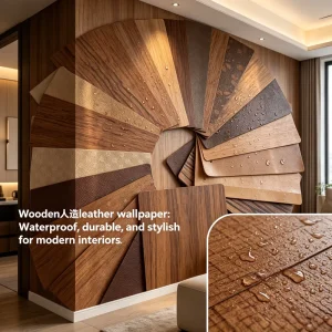 Natural Wood Texture Leather Fabric for Elegant Wallpaper and Home Decoration Durable Eco-Friendly Material Sheet