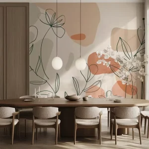 Neutral Organic Shape Botanical Wall Mural Subtle Terracotta Beige Abstract Floral Wallpaper for Contemporary Home Interior