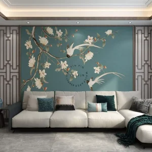 New Chinese Flowers and Birds 3D Wallpaper Sticker Wall Paper for Teahouse