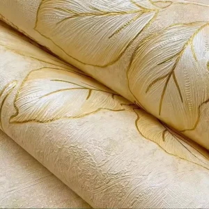 New Design Good Quality Natural Flower Golden Leaves PVC Wallpaper for Home Decor