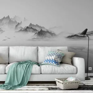 New Design Hotel Lobby Wall Decor Mountains with Flying Birds Background Spectacular Landscape 3d Wallpaper Mural