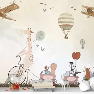 New Design Wall Arts Animal Bicycle Wallpaper Play Time Wall Paper Home Decoration Wall Decor Children’s Room
