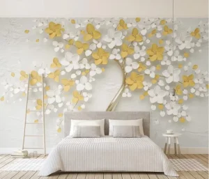 New Fresh Lemon Yellow 3D Relief Flower Simple Background Wall Wallpaper Printing Wall Murals