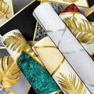 New Trending Deep Embossed PVC Metallic Wallpaper 3D Geometric Abstract Wallpaper Rolls