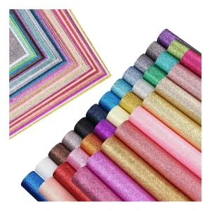 No MOQ 1.38 Meter Wide PU Coated Fine Glitter Leather Fabric Gold Stretch Garment Material for Bag Craft Decorative Purposes