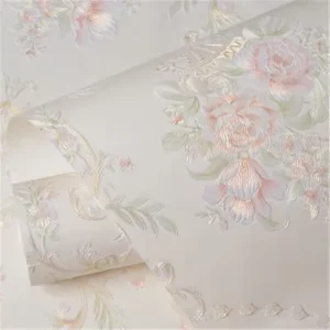 Non Woven 3D European Floral Damask Moisture Proof Self adhesive Easy to Install Peel and Stick Wallpaper for Hotel Use