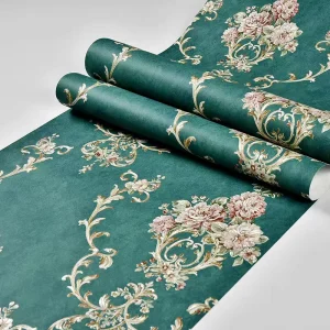 Non Woven Peel and Stick Wallpaper Damask Flower Embossed Easy to Install Wall Paper 3D Home Self Adhesive Green