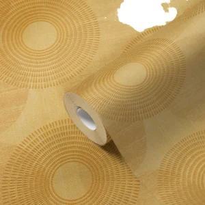 Non-Woven Vinyl Wallpaper Rolls Yellow Points Circle Design 10,05 X 0,53 M for Living Room Bedroom or Gym