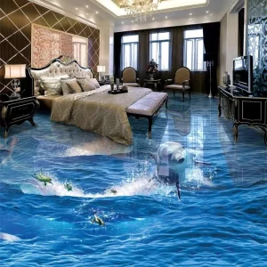 Non-slip Stickers Creative Jumping Dolphin Photo Wallpaper 3D Floor Mural Removable Floor Sticker