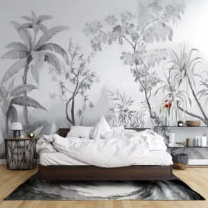 Nordic Green Plant Leaf Peel and Stick Wallpaper Mural Custom Size Fresh Botanical Wall Decor for Living Room Bedroom Removable