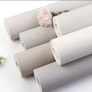 Nordic Modern Grey Stripe Plaid Non Woven Wallpaper Linen Texture Luxury Wall Covering Soundproof Anti Static
