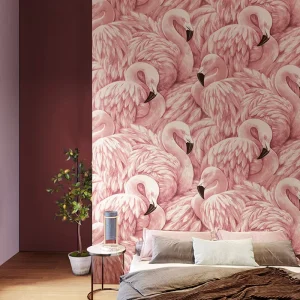 Nordic Style Flamingo pink Wallpaper Bedroom Princess pink Living Room TV Background Non Woven Wallpaper