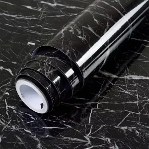 ORON DECO Black PVC Vinyl Removable Marble Sticker Peel and Stick Self Adhesive Wallpaper for Kitchen Warp 24.01X196.85 Inch