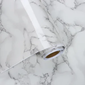 ORON DECO Marble Contact Paper for Kitchen Glossy Self Adhesive Grey Wallpaper Peel and Stick Waterproof Marble Paper Sticker