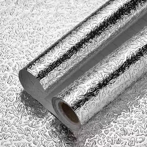 ORON Modern Water and Oil Proof Silver Geometric Kitchen Wall Sticker Sound Absorbing Peel and Stick Wallpapers for Kitchen Wrap