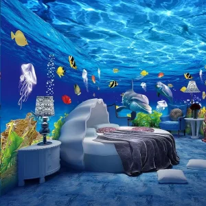 Ocean World Wall Paper Mural 3D Wallpaper Self Adhesive Modern Swimming Hall Wall Decor