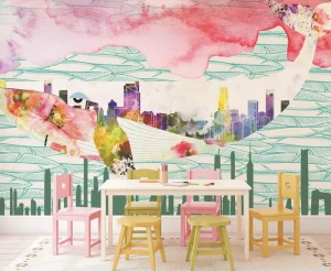 Oil Painting Style Modern Architecture Urban Wall Custom Mural Waterproof Exterior Hospital Wall Decoration Wallpaper