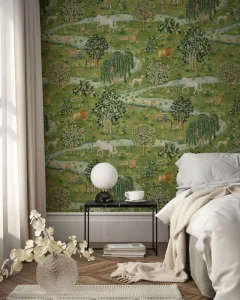 Owl & Willow Wallpaper Classic Art Nouveau Forest Mural Vintage Animal Wall Paper for Living Room Custom Size