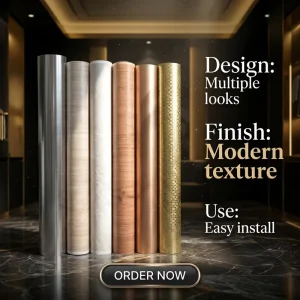 PVC Decorative Film Metal Collection High Definition Metallic Print Flexible No White Crease for Cabinet Wood Board