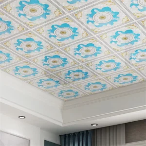 PVC Floral Self Adhesive Faux Ceramic Wallpaper for Kitchen Living Room Ceiling Roof & Home Wall Decoration Renovation