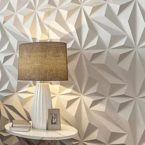 PVC Matt White Diamond Shape Wallpaper 3D PVC Wall Panel Wall Panel for Wall Decoration for Interior Decor