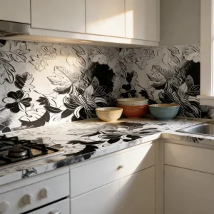 PVC Oil Resistant Peel and Stick Wallpaper Waterproof Wall Covering for Kitchen Use